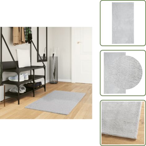 The Living Store Tappeto a Pelo Corto HUARTE Morbido e Lavabile Grigio 60x110 cm - Tappeto antiscivolo