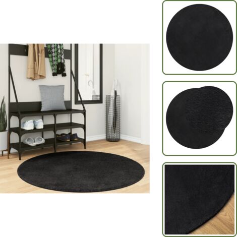 The Living Store Tappeto a Pelo Corto HUARTE Morbido e Lavabile Nero Ø 120 cm - Tappeto antiscivolo