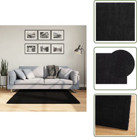 The Living Store Tappeto a Pelo Corto HUARTE Morbido e Lavabile Nero 120x120cm - Tappeto antiscivolo