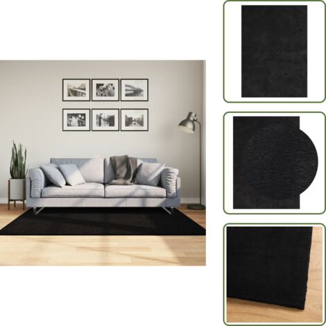 The Living Store Tappeto a Pelo Corto HUARTE Morbido e Lavabile Nero 120x170cm - Tappeto antiscivolo