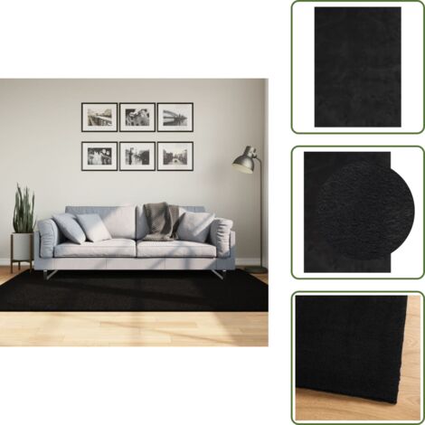 The Living Store Tappeto a Pelo Corto HUARTE Morbido e Lavabile Nero 140x200cm - Tappeto antiscivolo