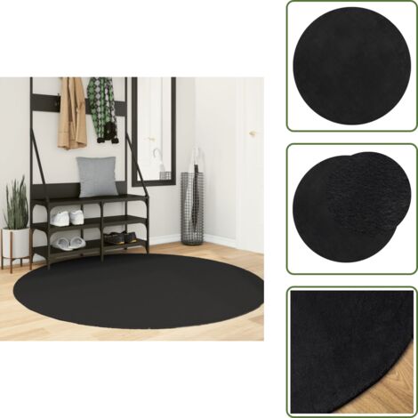 The Living Store Tappeto a Pelo Corto HUARTE Morbido e Lavabile Nero Ø 160 cm - Tappeto antiscivolo