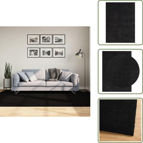 The Living Store Tappeto a Pelo Corto HUARTE Morbido e Lavabile Nero 160x230cm - Tappeto antiscivolo