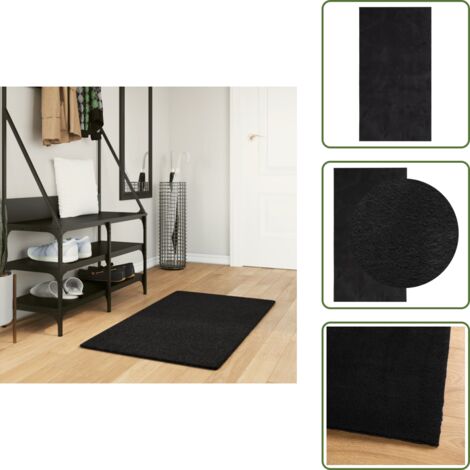 The Living Store Tappeto a Pelo Corto HUARTE Morbido e Lavabile Nero 60x110 cm - Tappeto antiscivolo