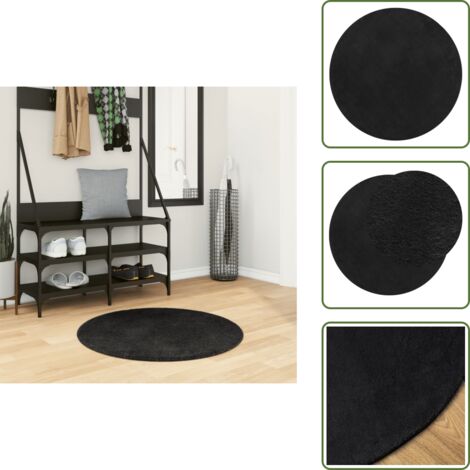 The Living Store Tappeto a Pelo Corto HUARTE Morbido e Lavabile Nero Ø 80 cm - Tappeto antiscivolo