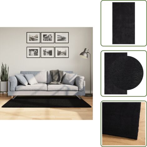 The Living Store Tappeto a Pelo Corto HUARTE Morbido e Lavabile Nero 80x150 cm - Tappeto antiscivolo