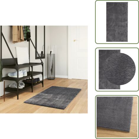 The Living Store Tappeto a Pelo Corto HUARTE Morbido Lavabile Antracite 60x110cm - Tappeto antiscivolo