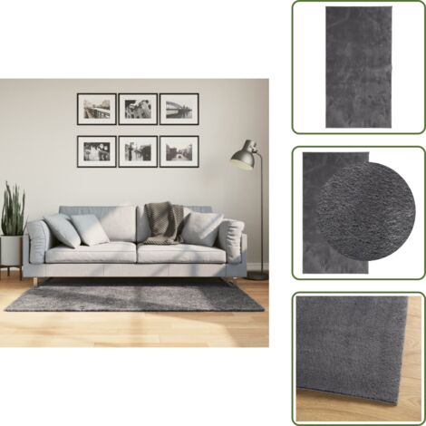 The Living Store Tappeto a Pelo Corto HUARTE Morbido Lavabile Antracite 80x150cm - Tappeto antiscivolo