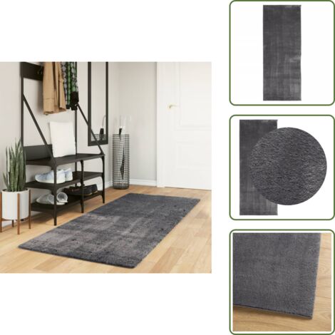 The Living Store Tappeto a Pelo Corto HUARTE Morbido Lavabile Antracite 80x200cm - Tappeto antiscivolo