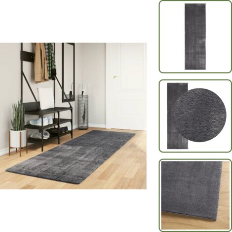 The Living Store Tappeto a Pelo Corto HUARTE Morbido Lavabile Antracite 80x250cm - Tappeto antiscivolo