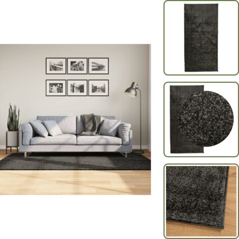 The Living Store Tappeto a Pelo Lucido Lungo ISTAN Effetto Antracite 100x200 cm - Tappeto lucido