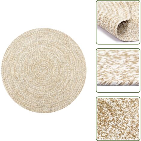 The Living Store Tappeto Artigianale in Juta Bianco e Naturale 120 cm - Tappeto artigianale