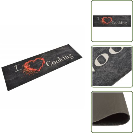 The Living Store Tappeto da Cucina Lavabile Nero Cucinare 45x150 cm Velluto - Tappeto da cucina nero
