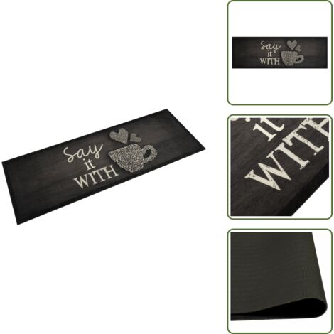 The Living Store Tappeto da Cucina Lavabile Nero Tazza 60x180 cm in Velluto - Tappeto lavabile