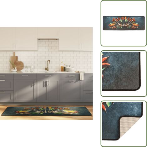 The Living Store Tappeto da Cucina Multicolore 60x180 cm Lavabile - Tappeto antiscivolo