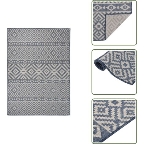 The Living Store Tappeto da Esterni a Tessitura Piatta 200x280 cm Strisce Blu - Tappeto in polipropilene
