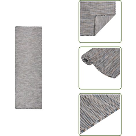 The Living Store Tappeto da Esterni a Tessitura Piatta 80x250 cm Marrone e Blu - Tappeto in polipropilene
