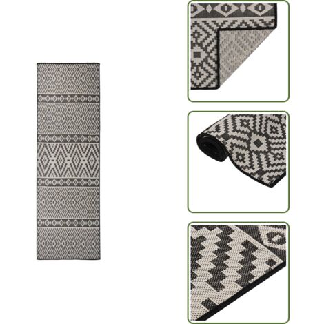 The Living Store Tappeto da Esterni a Tessitura Piatta 80x250 cm Strisce Nere - Tappeto da terrazza