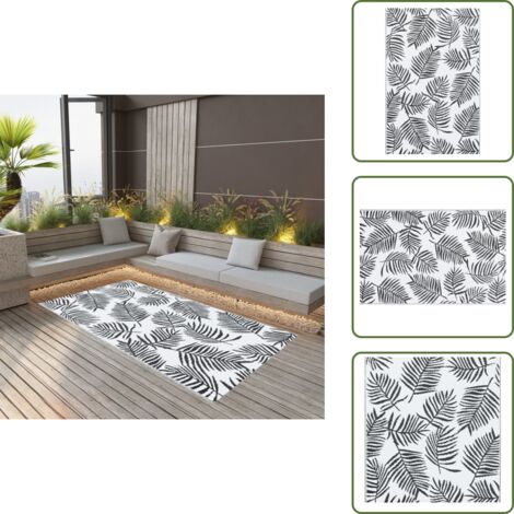 The Living Store Tappeto da Esterni ARAKIL Bianco e Nero 120x180 cm in PP - Tappeto da balcone