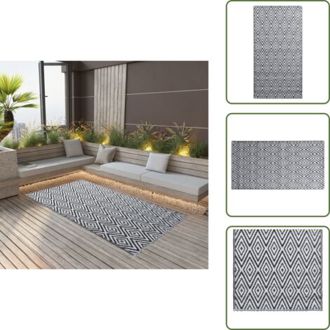 The Living Store Tappeto da Esterni ARAKIL Bianco e Nero 80x150 cm in PP - Tappeto da balcone