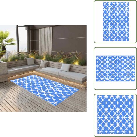 The Living Store Tappeto da Esterni ARAKIL Blu e Bianco 80x150 cm in PP - Tappeto da balcone
