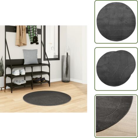The Living Store Tappeto IZA a Pelo Corto con Aspetto Scandinavo antracite Ø80cm - Tappeto morbido