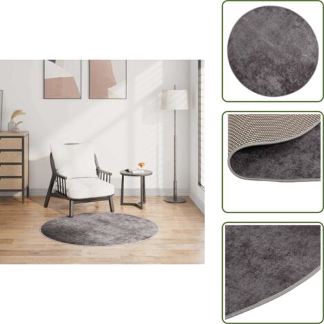 The Living Store Tappeto Lavabile φ120 cm Grigio - Tappeto antiscivolo