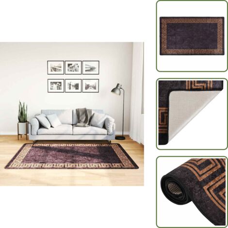 The Living Store Tappeto Lavabile 120x180 cm Nero e Oro - Tappeto antiscivolo
