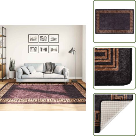 The Living Store Tappeto Lavabile 160x230 cm Nero e Oro - Tappeto antiscivolo