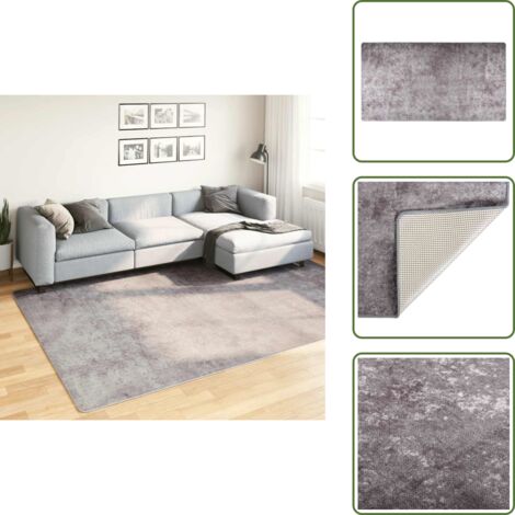 The Living Store Tappeto Lavabile 190x300 cm Grigio - Tappeto antiscivolo