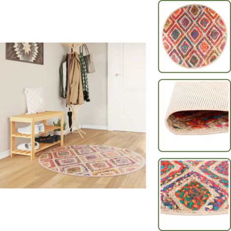 The Living Store Tappeto Lavabile Multicolore Ø 120 cm - Tappeto lavabile