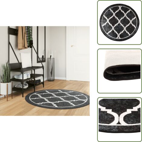The Living Store Tappeto Lavabile Nero e Bianco Ø 120 cm - Tappeto lavabile
