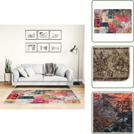 The Living Store Tappeto Lavabile Patchwork 80x150 cm Multicolore - Tappeto antiscivolo