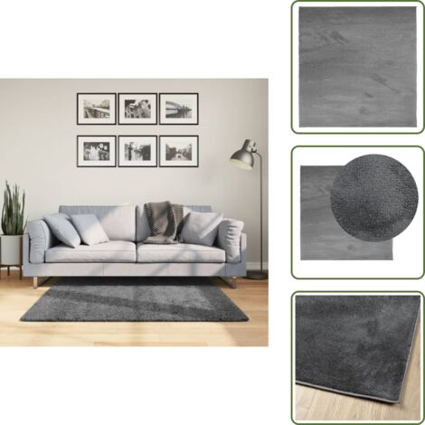 The Living Store Tappeto OVIEDO a Pelo Corto Antracite 120x120 cm - Tappeto antracite