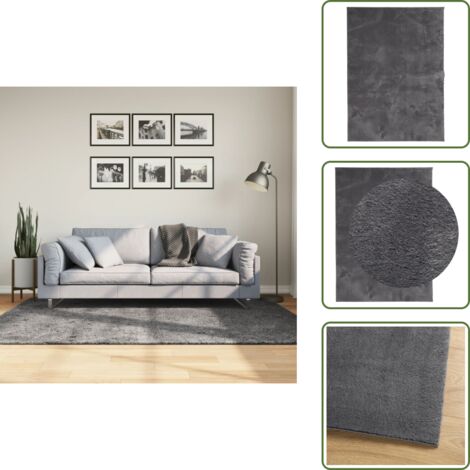 The Living Store Tappeto Pelo Corto HUARTE Morbido Lavabile Antracite 140x200 cm - Tappeto antiscivolo