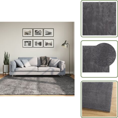The Living Store Tappeto Pelo Corto HUARTE Morbido Lavabile Antracite 200x200 cm - Tappeto antiscivolo