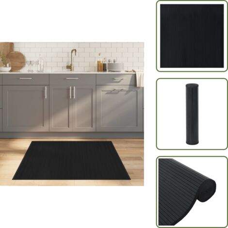 The Living Store Tappeto Quadrato Nero 100x100 cm in Bambù - Tappeto nero