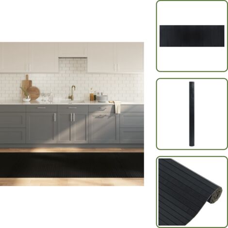 The Living Store Tappeto Rettangolare Nero 100x300 cm in Bambù - Tappeto nero
