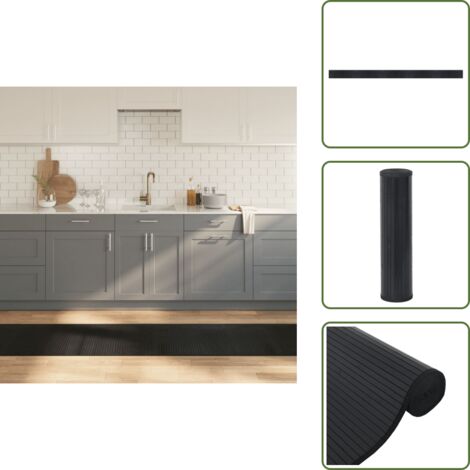 The Living Store Tappeto Rettangolare Nero 60x1000 cm in Bambù - Tappeto nero
