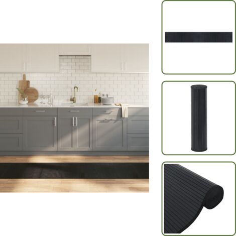 The Living Store Tappeto Rettangolare Nero 60x400 cm in Bambù - Tappeto nero