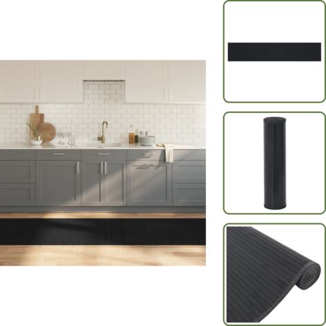 The Living Store Tappeto Rettangolare Nero 80x400 cm in Bambù - Tappeto nero