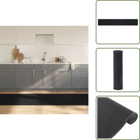The Living Store Tappeto Rettangolare Nero 80x500 cm in Bambù - Tappeto nero