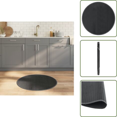 The Living Store Tappeto Rotondo Grigio 80 cm in Bambù - Tappeto grigio