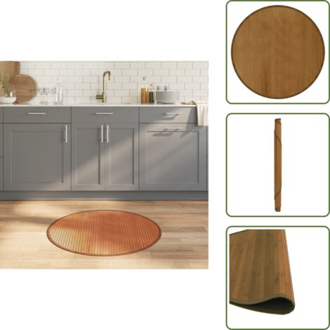 The Living Store Tappeto Rotondo Marrone 80 cm in Bambù - Tappeto marrone