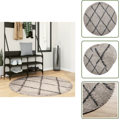 The Living Store Tappeto Shaggy PAMPLONA a Pelo Lungo Beige e Antracite Ø 120 cm - Tappeto morbido