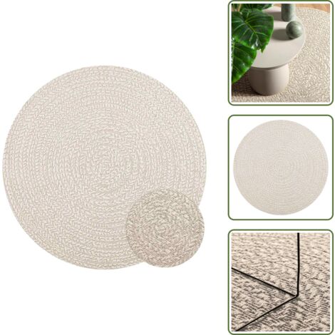 The Living Store Tappeto ZIZUR Crema Ø 120cm Aspetto Iuta per Interni ed Esterni - Tappeto da interno