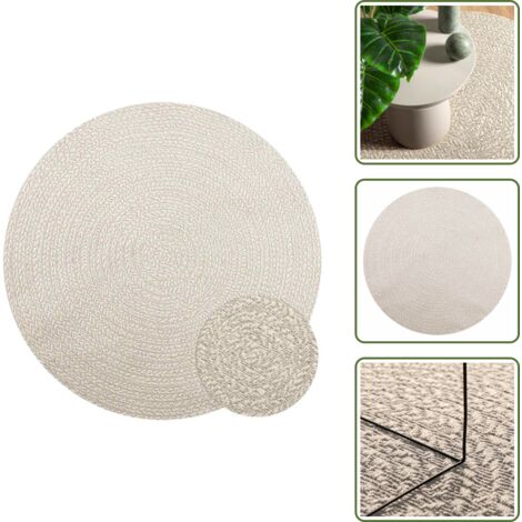 The Living Store Tappeto ZIZUR Crema Ø 160cm Aspetto Iuta per Interni ed Esterni - Tappeto da interno