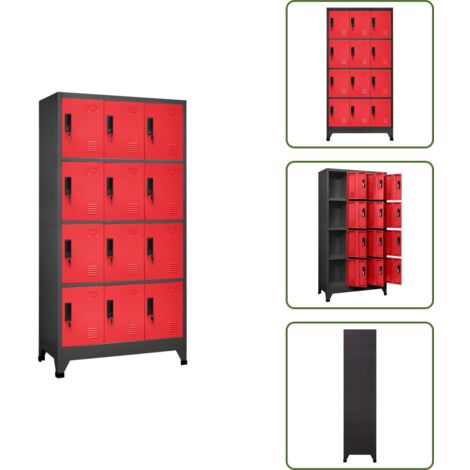 The Living Store Taquilla de acero gris antracita y rojo 90x45x180 cm - Taquilla