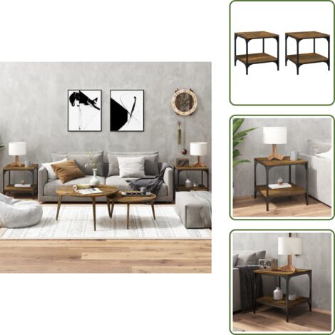 The Living Store Tavolini 2pz rovere fumo 40x40x40 cm in Legno Multistrato - Tavoli in legno