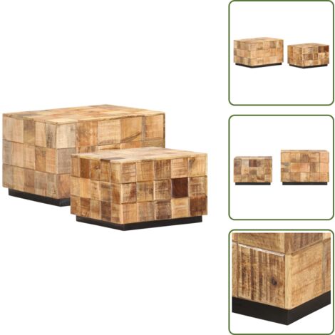 The Living Store Tavolini da Salotto 2 pz a Blocchi Legno di Mango Grezzo - Tavolino da caffè